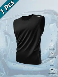Men's Ice Silk Quick-Dry Sports Vest, Breathable Elastic Sleeveless T-Shirt, Running Fitness Basketball Outdoor Hiking Cycling Casual Top, Outdoors Vest