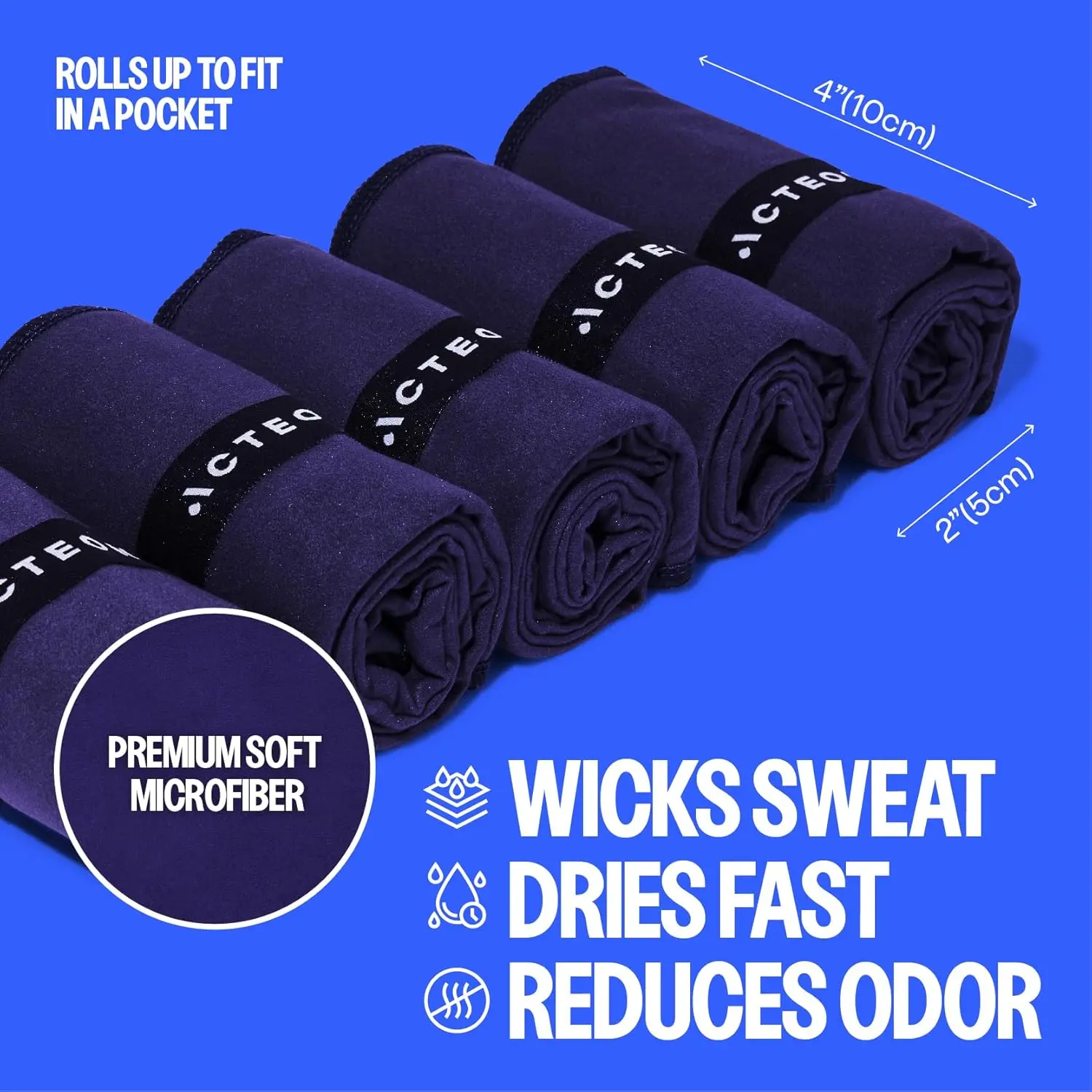 Acteon Quick-Dry Microfiber Towel Midnight Blue Odor-Free Silver-Ion Technology Ultra Absorbent Gym Beach Travel Towel for Men Women