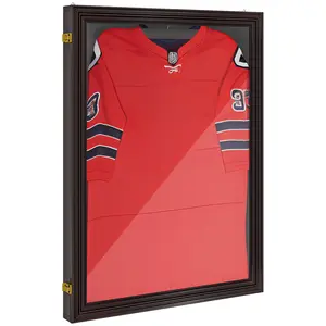 HOMCOM 24"x32" MDF Football Jersey Shadow Box Display Case, UV-Resistant Door, Felt, Hanger, 2 Keys, Black Hanging Home Decor Photo Frame