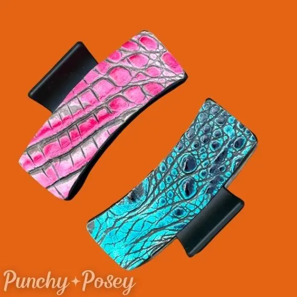 Leather Gator Print Hair Claw Clips