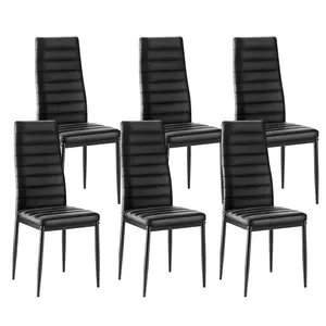 VEVOR Modern Dining Room Accent Chairs Set of 6, Upholstered Leather Side Chair for Dining Tables, Space-Saving Kitchen Table Chair with Thick Cushions and Metal Legs, Black