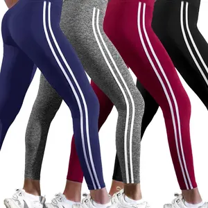 One Piece Casual Sports Side Stripe Pants High Waist 4 Way Stretch Breathable Running Workout Yoga Leggings Activewear For Women Comfortable Women's