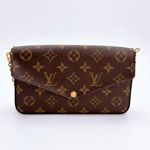 Pre-owned Louis Vuitton leather Crossbody Bags GHW Felicie Pochette Chain Shoulder Bag Monogram Brown Red