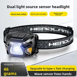 Rechargeable LED Headlamp, Motion Sensor Headlight with Red Light, USB-C Fast Charging Head Lamp for Fishing, Camping, Hiking, Running