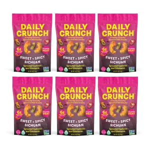 Daily Crunch Sweet & Spicy Sichuan Sprouted Cashews & Edamame 4oz Snack with 6g Protein & Medium Heat