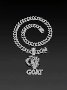 Valentine's Day Gift, Hip Hop Goat Mountain Goat Full Diamond Pendant Necklace, Alloy Chain Cuban Link, Street Trend Artisan Jewelry