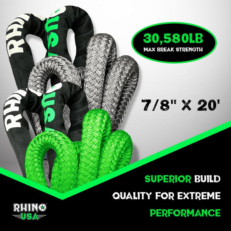 Rhino USA Kinetic Recovery Tow Rope Heavy Duty Offroad Snatch Strap for UTV, ATV, Truck, Car, Tractor - Ultimate Elastic Straps Towing Gear