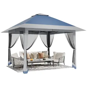 Garvee 13x13FT Pop-Up Gazebo, Outdoor Canopy with Mosquito Netting and Privacy Screen, Pavilion Tent for Patio, Backyard, Garden, Lawn, Deck(Olive Green & Gray)