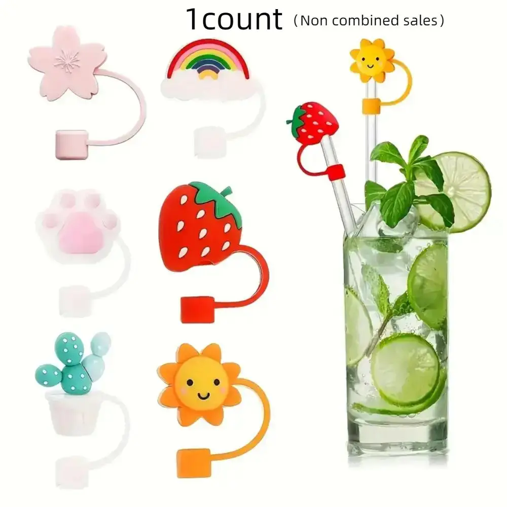 Dust Proof Straw Topper, 1 Count Reusable Silicone Straw Tip Cover, Cute Straw Cap for Home Kitchen Office