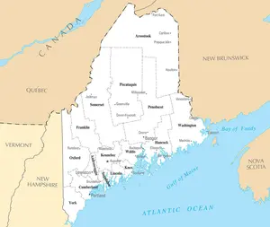 Map of Maine ME - County Map with selected Cities and Towns - Peel and Stick Wall Decal