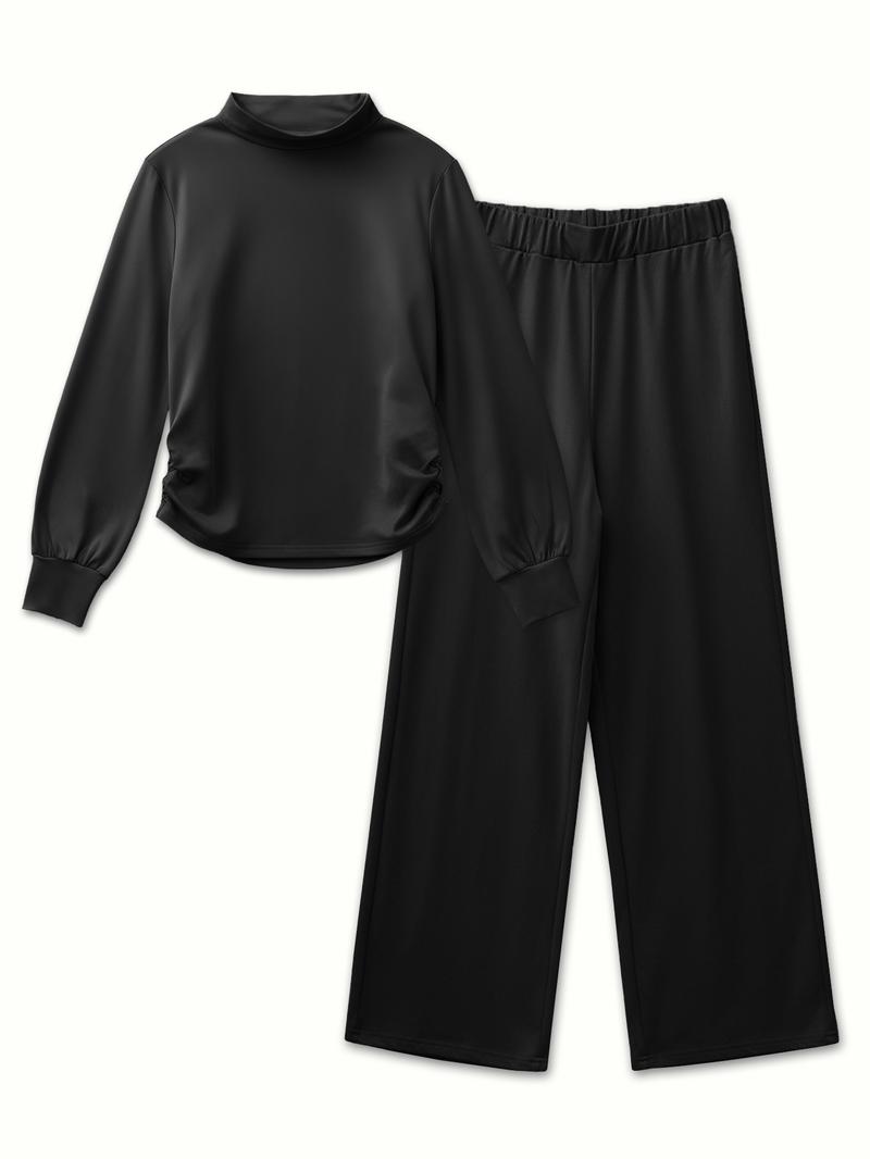 USBoutiqueCHIC Women's Chic Fall Winter Silky Soft 2-Piece Set - Long Sleeve Semi High Neck Loose Top & Wide Leg Pants, Casual Cozy Outfit for Daily Wear USBoutiqueCHIC Women's Chic Fall Winter Silky Soft 2-Piece Set - Long Sleeve Semi High Neck Loose Top & Wide Leg Pants, Casual Cozy Outfit for Daily Wear