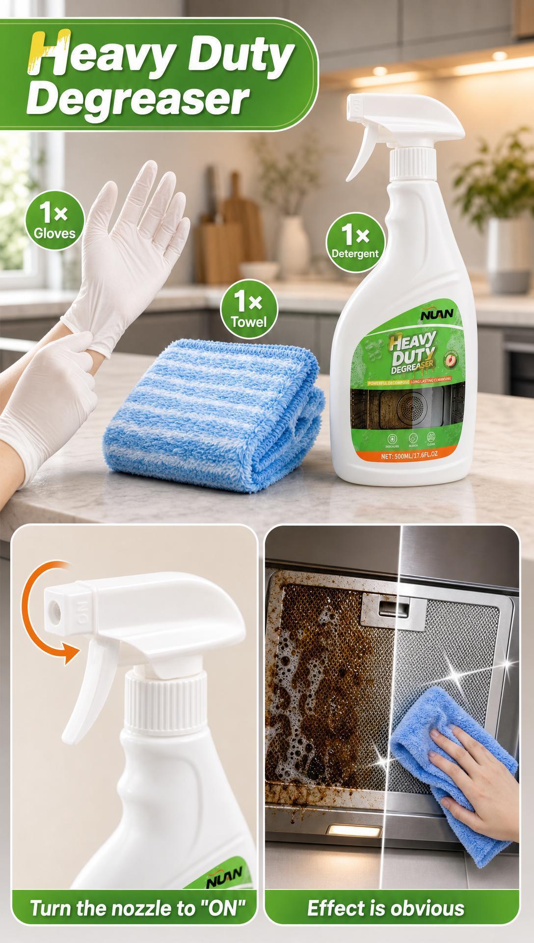 NUAN heavy duty degreaser-Range Hood Cleaner Spray, Heavy Duty Kitchen Grease Remover for Hood Filters, Stovetops, Backsplash & Stainless Steel Surfaces
