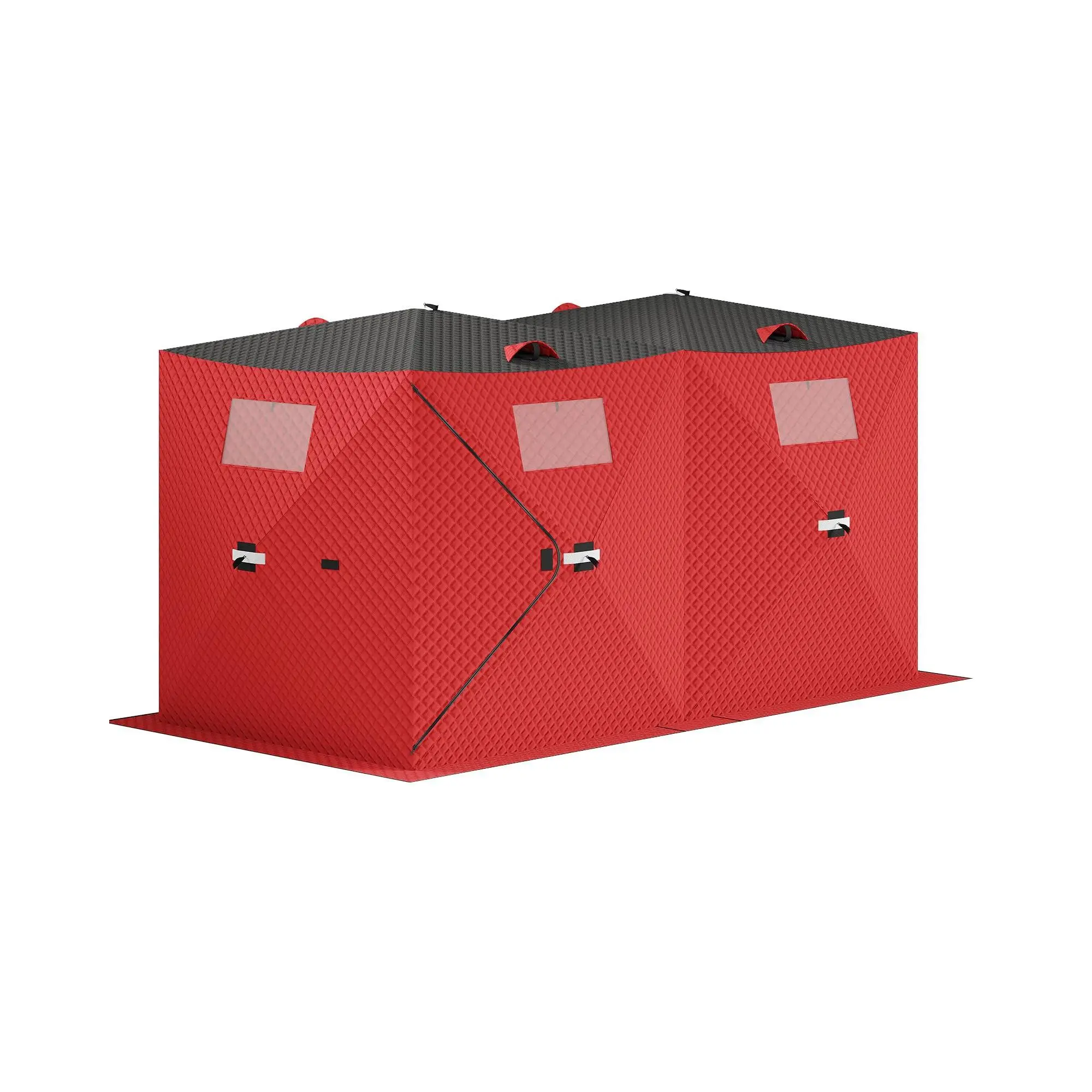 Hub-Style Insulated Pop-up Tent (1-8 Persons) with Carrying Bag, Zippered Door, Wind Rope, Anchors & Ice Fishing Gear - Portable Red Shelter for Ice Use