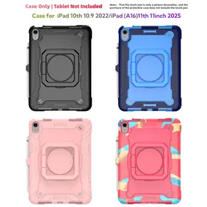 Case for iPad 10th 10.9 2022/iPad (A16)11th 11inch 2025 Tablet Casing ,360 Degree Rotating Handle Stand Shockproof Silicone PC drop-resistant protective cover