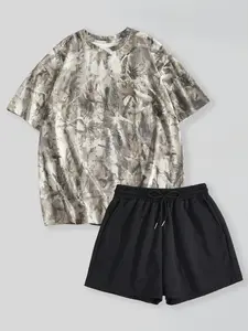 Two-piece Set Women's Camo Print Short Sleeve Tee & Shorts, Casual Basic Round Neck T-shirt & Shorts, Lady Summer Clothing Set for Outdoor, Shortsleeve Womenswear, Elastic Shorts Set