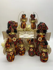 African American Christmas Tree Topper, Afrocentric Ornament, Holiday Decor, Handmade Angels - Red Triangle