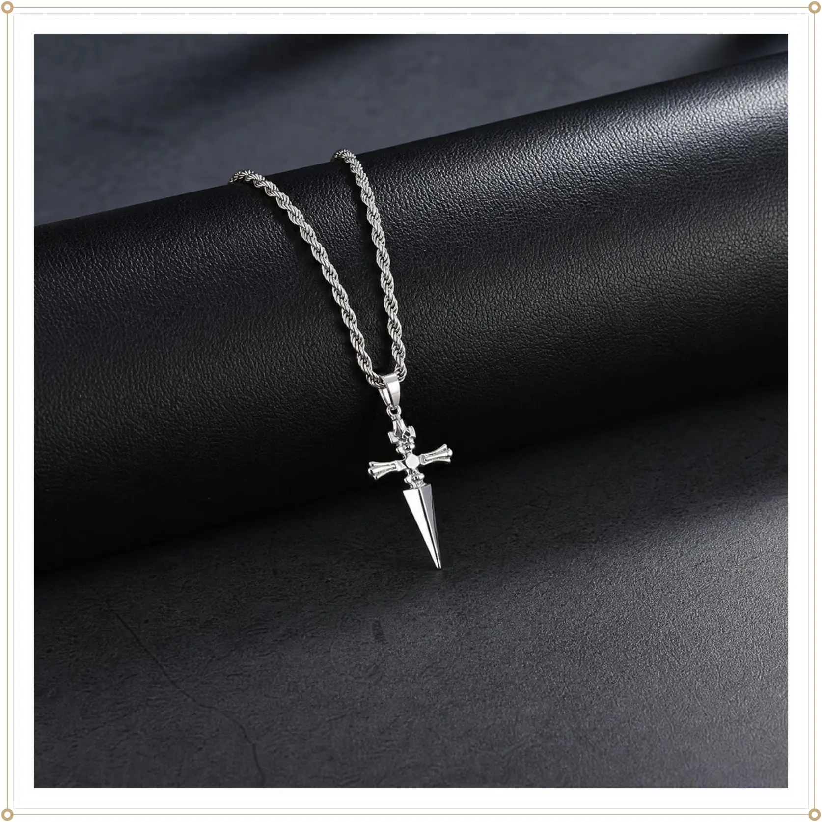 Cross Dagger Pendant Necklace for Men Women Streetwear Punk Hip Hop Unisex Necklace