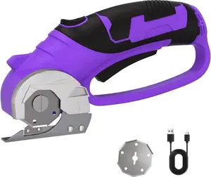 Cordless Electric ,4V Rechargeable Cardboard & Carpet ,Electric Self-Sharpening Rotary  for Fabric,Heavy Duty Scissor with LED Light for Crafts Leather or Plastic Packages,Purple