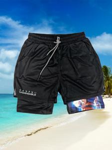 Anime Performance Shorts Summer Double Layer Beach Pants Fitness Training Pant Sports，Basketball Shorts, 2 In 1 Design, Spring/Summer, School