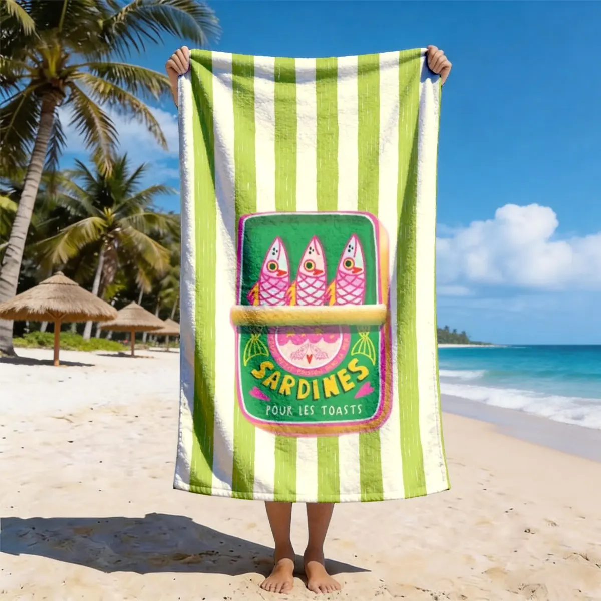 Sandwich Can Striped Design Beach Towel, Multifunctional Towel, Quick Dry Towels, Quick-Dry Super Soft, Quick Dry Absorbent, Multi-Use Yoga Travel Swim Camping, Gift