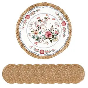 Boho Farmhouse Style Heat Resistant Rattan Placemats Set of 10 – 12 Inch Woven Braided Wicker Table Mats for Dining Room, Kitchen, Patio, Wedding, Outdoor Decor, Indoor