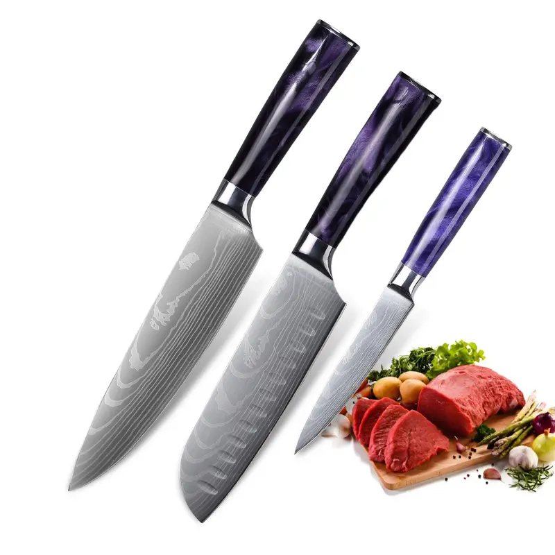 XNARLATH 3-Piece Kitchenware Set - Ultra Sharp Ergonomic Resin Handle Cooking Tools, Includes Chef, Vegetable, Dicing & Chopping Utility Tools