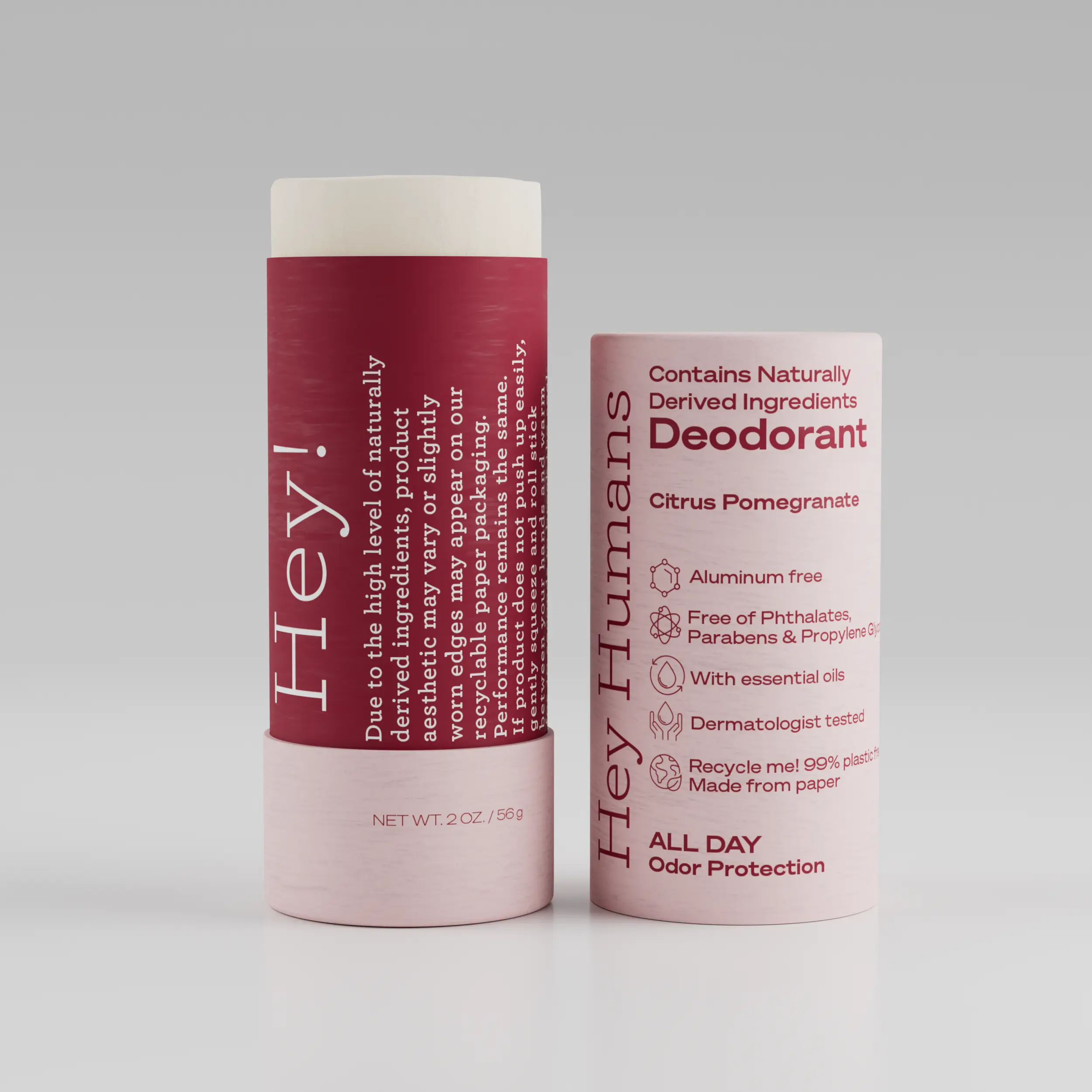 Hey Humans Non Toxic Deodorant in Plastic Free Packaging citrus Pomegrante