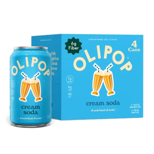 OLIPOP Cream Soda Prebiotic Soda – 12 fl oz Cans, 4 Pack, Shelf Stable
