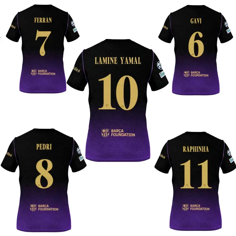 FCBarcelona Black Purple Soccer Jersey – Unisex Breathable Football Shirt, Quick Dry Athletic Top, Lightweight Match Day Fan Apparel, Streetwear Sportswear for Men & Women