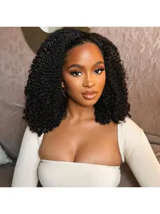 Half Wig Human Hair Jerry Curly Kinky Curly Wig Half Wig Upgrade 3 In 1 Half Wig Human Hair With Drawstring Seamless Clip Ins Flip Over 180% Density Glueless Wigs For Women