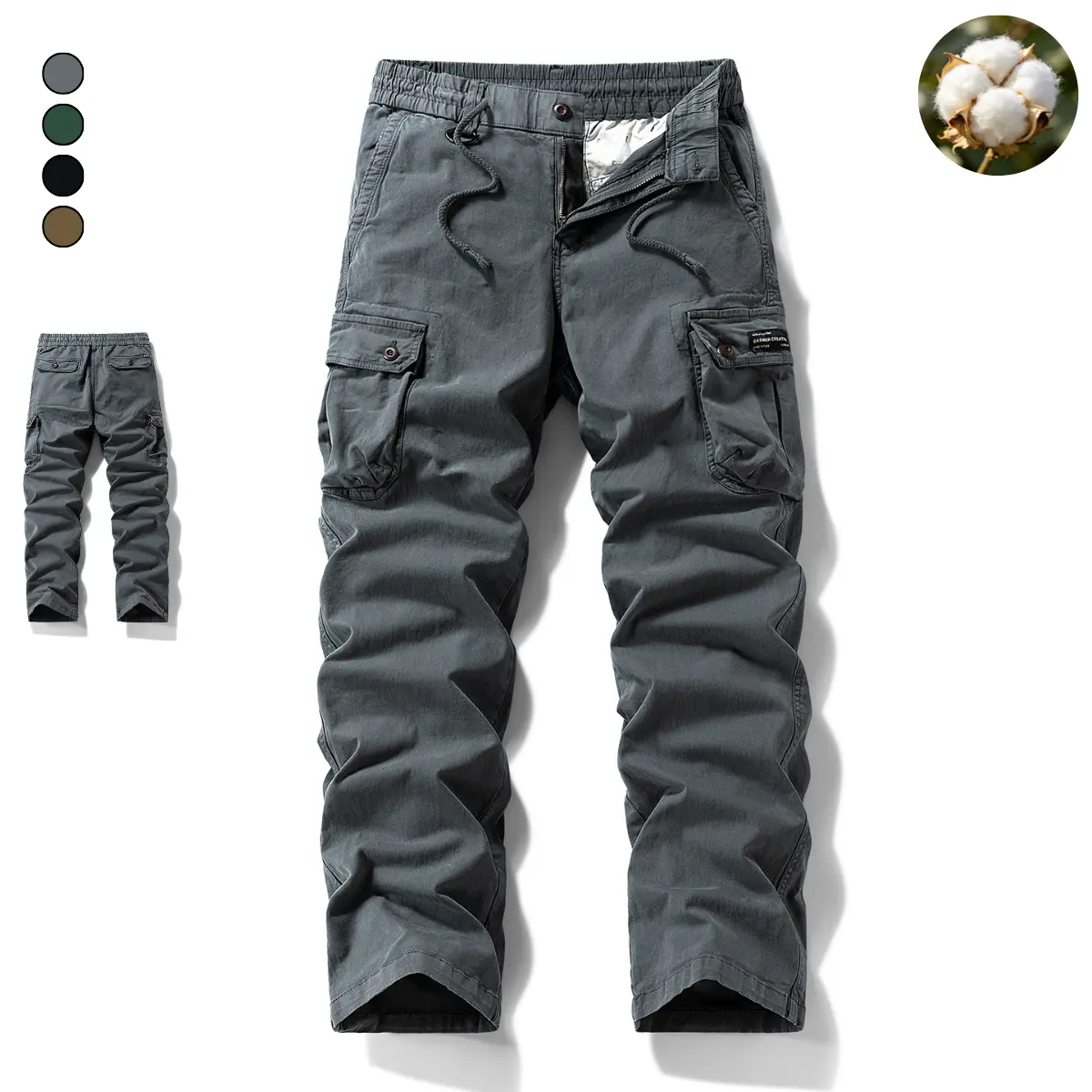 Workwear-style casual pants for men — vintage washed straight-leg casual long pants