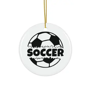 SOCCER SOCCER ORNAMENT, CHRISTMAS DECORATIONS, 3 INCHES CIRCLE ORNAMENT, CERAMIC ORNAMENT