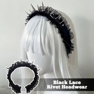 1pcs Fashion Punk Goth Headwear Women Headband Girls Rivets Hair Bands Cosplay Headdress Silver Golden Hair Accessories