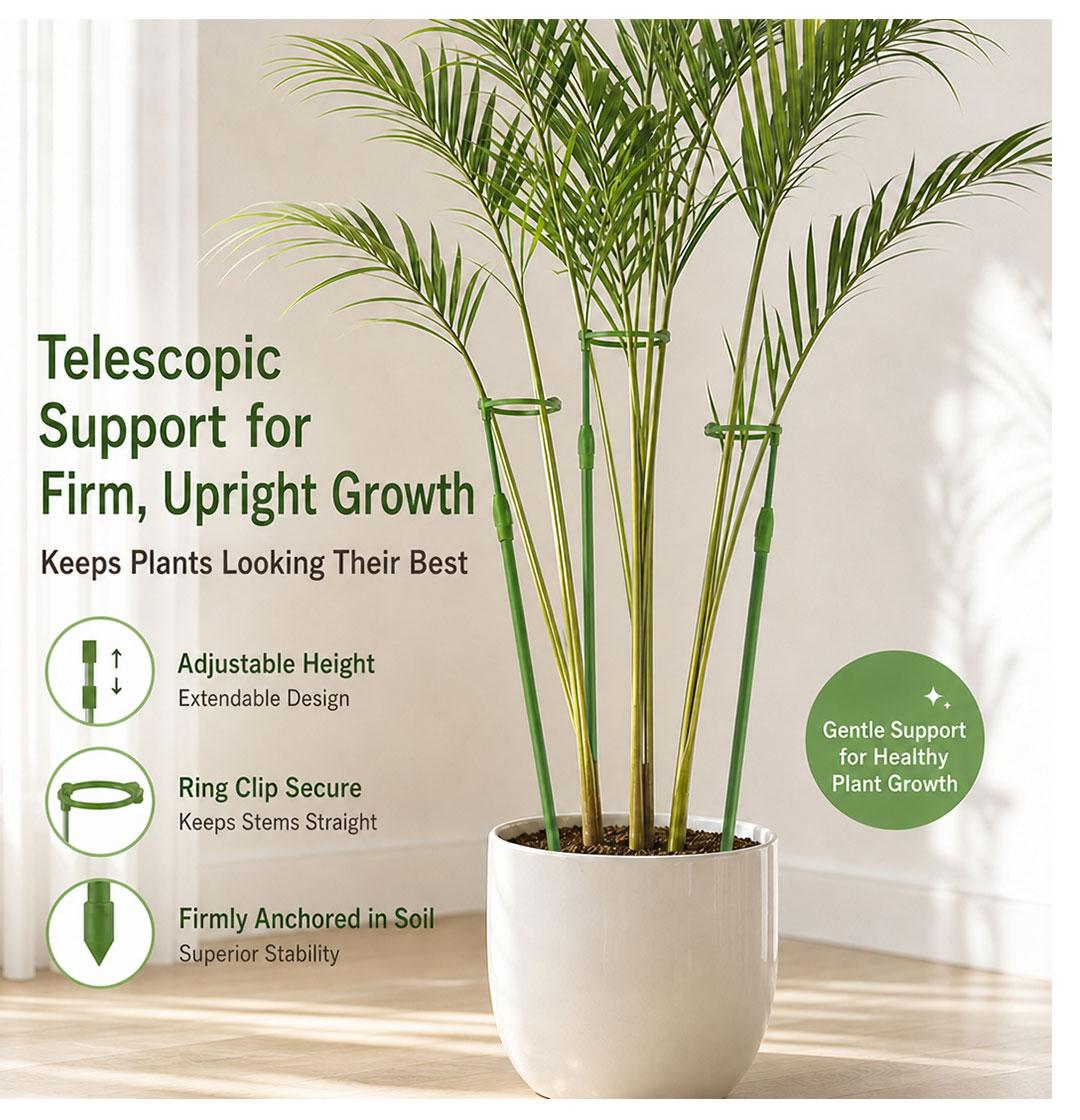Metal Adjustable-Height Plant Stand (16.5-42.5 in) - Spiral Telescoping Design, Easy to Use, Heavy-Duty Rustproof, Plastic-Wrapped, Plant Care & Support for Tipping Monstera Deliciosa, Succulents, Plant Support
