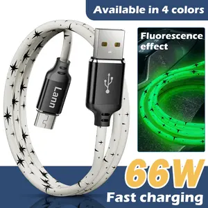 66w Super Fast Charging USB Type-C Cable, Fluorescent Data Line for Apple Huawei Samsung Xiaomi Oneplus, Car Tablet Phone Charger