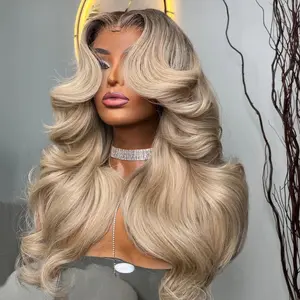Ombre Ash Blonde Colored Transparent Lace Front Wigs Human Hair Body Wave 13x6 Lace Frontal Wigs Pre-Plucked For Women Milk Tea Honey Blonde Human Hair 200% Density 13x6HD Balayage Glueless Lace Front Wig Human Hair, Heat Resistant,summervibes