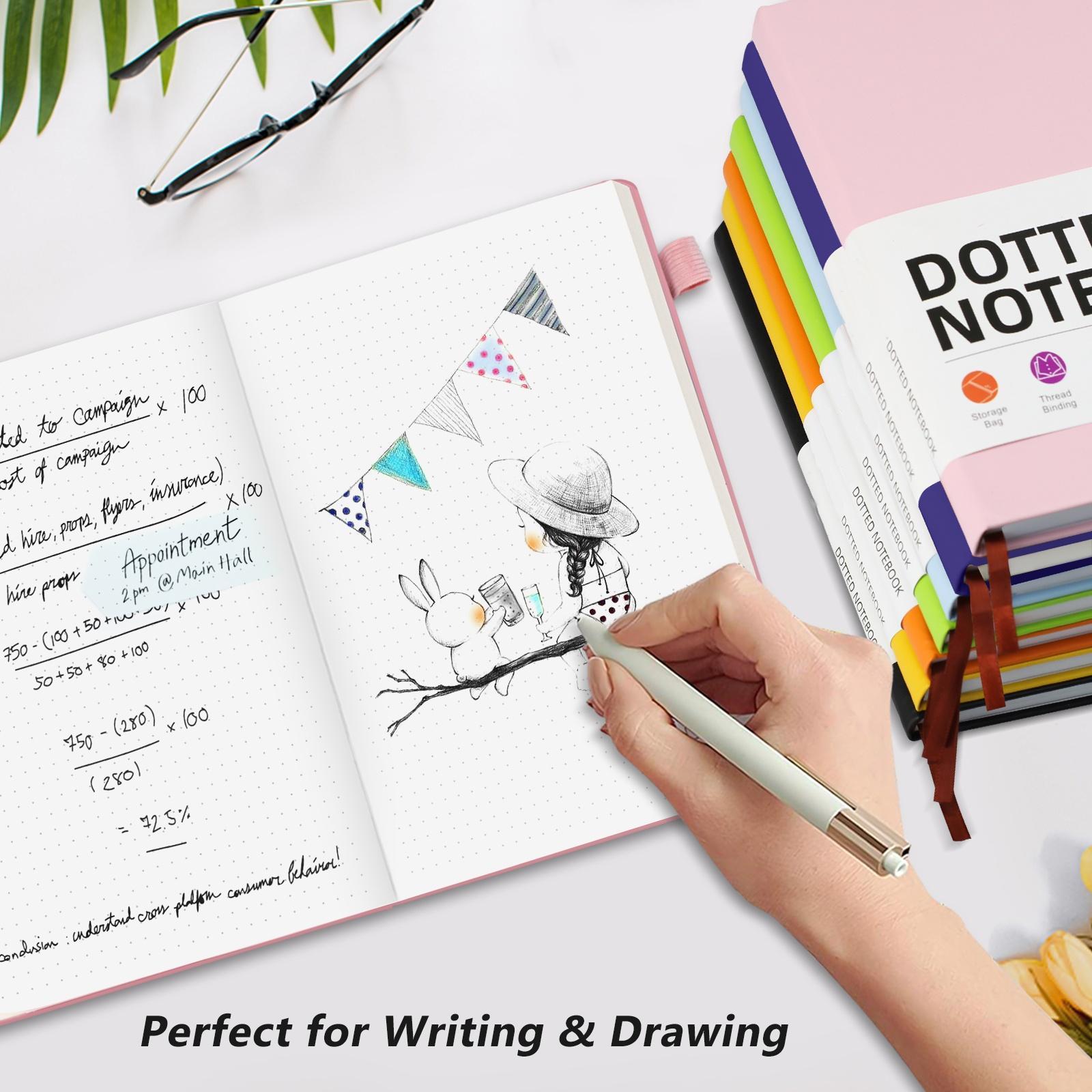 Dotted Journal Bullet Notebooks with Pen Loop, Hardcover Leather Notebook, 100Gsm Premium Thick Paper with Inner Pocket, Stickers, A5, 5.7 x 8.3 inches, Best Gift