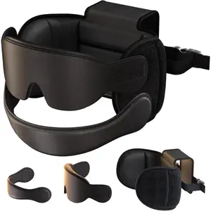 Travel Pillow Combo with Chin Strap, Airplane Pillows with 3D Eye Mask for Sleeping, 360°   Plane Head Strap for All Plane Seats, Long Flights, Stop Bobblehead, Black