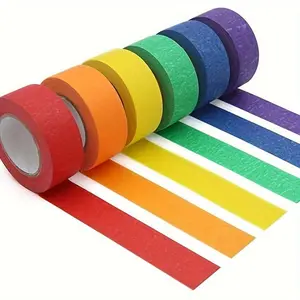 6pcs Colored Masking Tape, Colored Painter's Tape For Arts & Crafts, Labeling And Coding - Art Supplies - 6 Different Colors Rolls - Masking Tape, Party Tape, Mixed Colors, Adhesive Tape