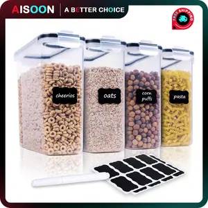 AISOON 8 PCS 4 Pack Airtight Cereal Containers Food Storage Containers & Cereal Dispenser For Pantry Organization Canisters For Kitchen Counter Set Lids
