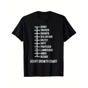 Funny Beard Growth Chart T-Shirt for Men - Manly Male Body Chart with cm/inch Scale - Trucker/Grandpa/Professor/Lumberjack/Amish Wizard Design - Funny Gift for Beard Lovers - Male Humor Apparel