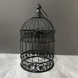 Vintage Decorative Iron Round Birdcages Hanging Flower Frame Cage for Wedding Party Indoor Outdoor Centerpiece Decor Props (Black)