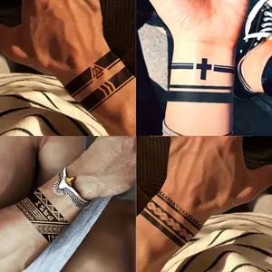 4pcs Set-Dual-Purpose Arm Ring Tattoo-Arm Ring Stickers Waterproof Temporary Tattoos Dark Viking Symbol Pattern Dual-Purpose Men'S And Women'S Couple Style Geometric Geometric Pattern