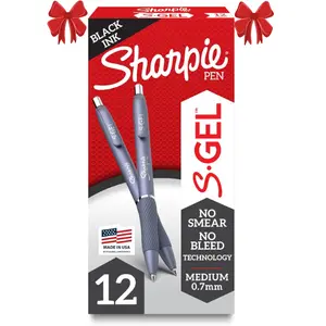 Sharpie S-Gel Gel Pens Blue Barrel Medium Point 0.7mm Black Ink 12 Count No Smear No Bleed Bold Writing Comfortable Grip for Home Office School Journaling for back to schoo