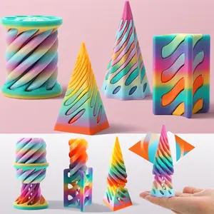 4 Pack 3D Printed Impossible Fidget Toys - Flexible Spiral Cone, Smooth Passthrough Design in Pastel Colors. Sensory Stress Relief for Adults & Kids, Fidget Toy for Focus