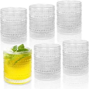 Cocktail Glasses 10 oz Hobnail Drinking Glasses Set of 6, Vintage Glassware, Textured Glass Cups Bubble Glasses Water Glasses Old Fashion Jupiter Glasses Set, clear