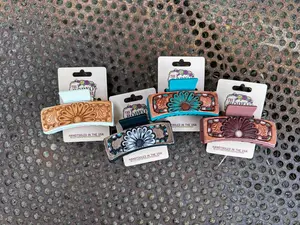 Hand tooled Leather Hair clip Gerbera