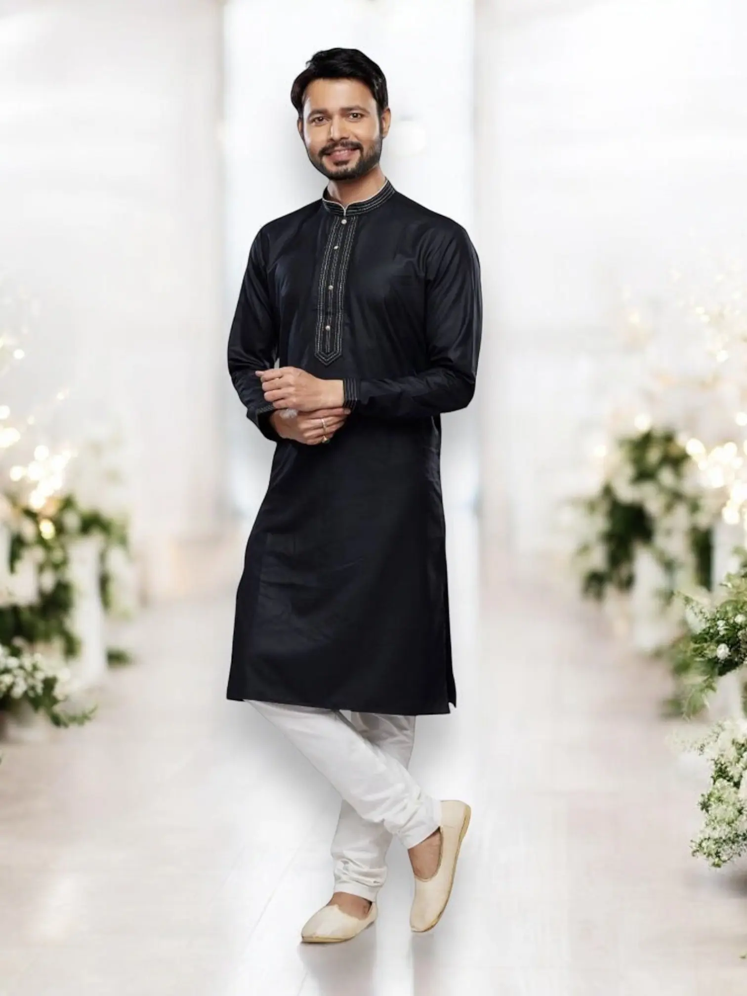 Black Soft Plain Art Silk Kurta Pajama- Traditional Ethnic Wear for Mens- 2551