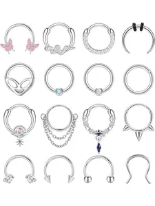 16Pcs 16G Septum Rings Hoop for Women Men Steel Dangle Septum Jewelry Septum Clicker Horseshoe Nose Rings Hoop Hinged Segment Daith Helix Tragus Cartilage Earrings Piercing