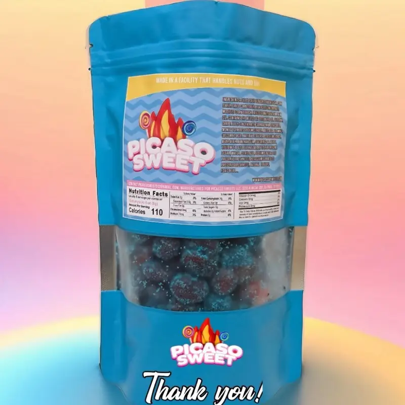 Picasso Sweet Sour Blue Razz Viral Gusher 6 Ounces Bags Chewy gummies